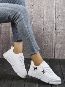 Butterfly Pattern Lace-up Front Skate Shoes - White - View 5