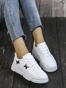 Butterfly Pattern Lace-up Front Skate Shoes - White - View 2