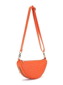 Neon-orange Braided Textured Saddle Bag - Orange - View 1