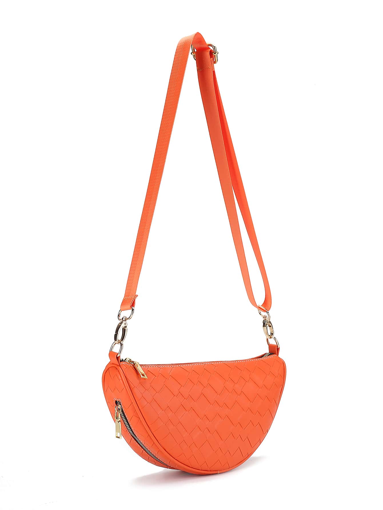 Neon-orange Braided Textured Saddle Bag - Orange - View 1