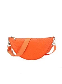 Neon-orange Braided Textured Saddle Bag - Orange - View 2