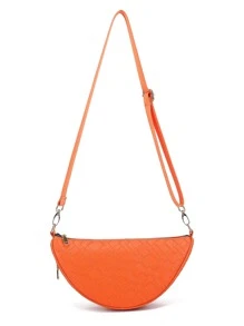 Neon-orange Braided Textured Saddle Bag - Orange - View 3