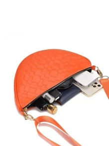 Neon-orange Braided Textured Saddle Bag - Orange - View 5