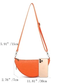 Neon-orange Braided Textured Saddle Bag - Orange - View 6