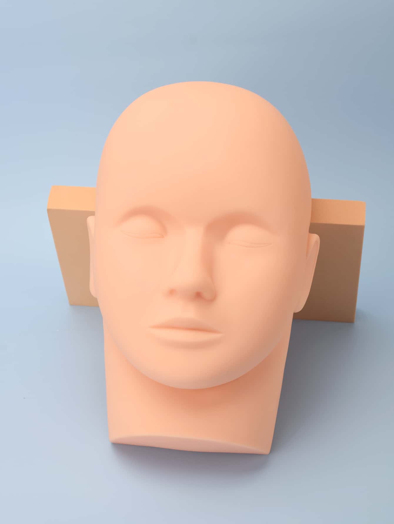 1pc Closed Eyes Microblading Eyebrow Embroidery Eyelash Extension Silicone Practice Head Model - Apricot - View 1