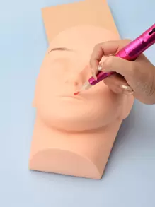 1pc Closed Eyes Microblading Eyebrow Embroidery Eyelash Extension Silicone Practice Head Model - Apricot - View 3