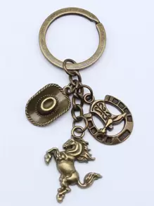 Street Horse & Cowboy Hat Charm Keychain Car Accessories Bag Charm Backpack For School Cute Goth Y2k - Bronze - View 4