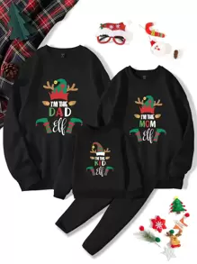 SHEIN Unity 聖誕圖案加絨內裏運動衫適用於聖誕 - 黑色 - 查看 3