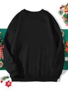 SHEIN Unity 聖誕圖案加絨內裏運動衫適用於聖誕 - 黑色 - 查看 2