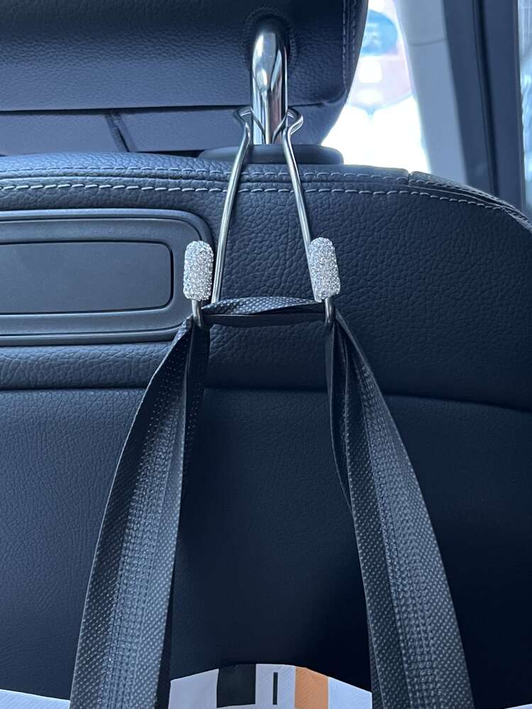 2入組水鑽裝飾汽車座椅背鉤 - 白色 - 查看 3
