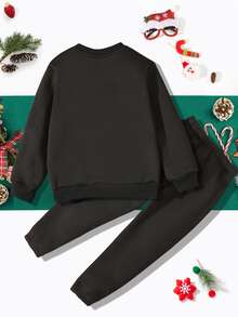 Odzież dwuczęściowa dla małych chłopców Boże Narodzenie Casual - Czarne - Zobacz 2