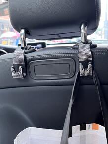 2入組水鑽裝飾汽車座椅背鉤 - 銀色 - 查看 1