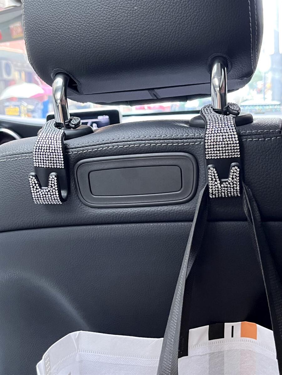 2入組水鑽裝飾汽車座椅背鉤 - 銀色 - 查看 1