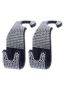 2入組水鑽裝飾汽車座椅背鉤 - 銀色 - 查看 2