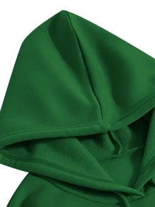 SHEIN LUNE Heart Print Thermal Lined Drawstring Hoodie - Green - View 3