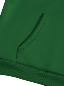 SHEIN LUNE Heart Print Thermal Lined Drawstring Hoodie - Green - View 4