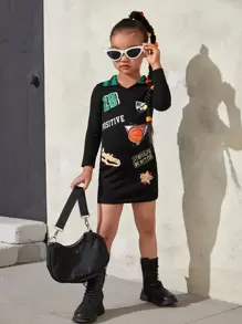 SHEIN Đầm bé gái Đồ họa Slogan Giải trí - màu đen - Xem 1