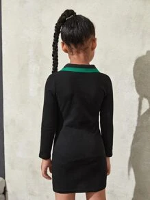 SHEIN Đầm bé gái Đồ họa Slogan Giải trí - màu đen - Xem 2