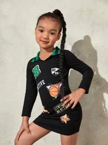 SHEIN Đầm bé gái Đồ họa Slogan Giải trí - màu đen - Xem 4