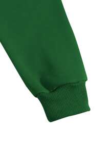 SHEIN LUNE Heart Print Thermal Lined Drawstring Hoodie - Green - View 6