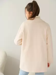 SHEIN Teen Girls Lapel Collar Dual Pocket Overcoat - Beige - View 2