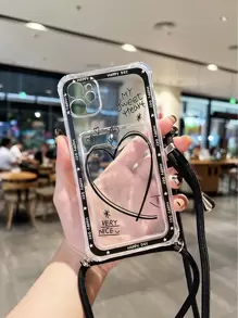 Heart Print Card Slot Phone Case With Lanyard - Multicolor - View 2