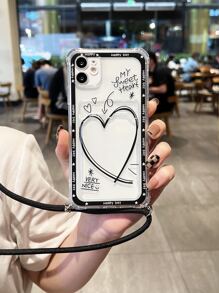 Heart Print Card Slot Phone Case With Lanyard - Multicolor - View 3