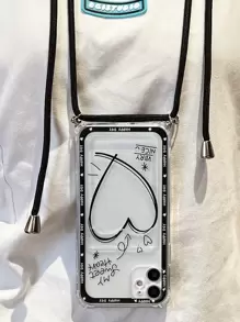 Heart Print Card Slot Phone Case With Lanyard - Multicolor - View 4