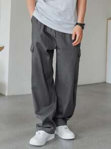 DAZY 男士翻盖口袋侧抽绳腰裤男士慢跑裤 - 深灰色 - 查看 1