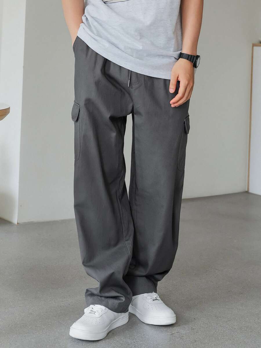 DAZY 男士翻盖口袋侧抽绳腰裤男士慢跑裤 - 深灰色 - 查看 1