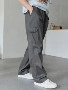 DAZY 男士翻盖口袋侧抽绳腰裤男士慢跑裤 - 深灰色 - 查看 3