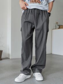 DAZY 男士翻盖口袋侧抽绳腰裤男士慢跑裤 - 深灰色 - 查看 4