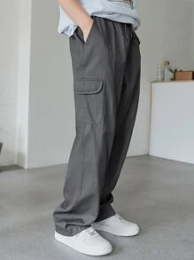 DAZY 男士翻盖口袋侧抽绳腰裤男士慢跑裤 - 深灰色 - 查看 6