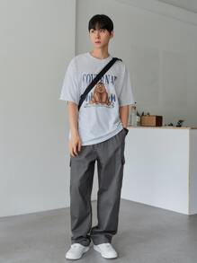 DAZY 男士翻盖口袋侧抽绳腰裤男士慢跑裤 - 深灰色 - 查看 7