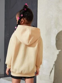 SHEIN 少女卡通图案落肩保暖卫衣 - 杏色 - 查看 2