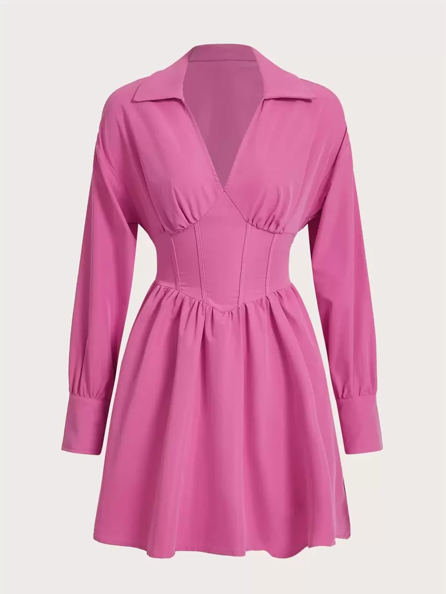 Muchica Ruched Bust Lace Up Tied Backless Dress - Pink - View 1