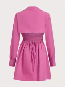 Muchica Ruched Bust Lace Up Tied Backless Dress - Pink - View 2