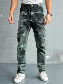 Men Cotton Ripped Straight Leg Jeans - Multicolor - View 1