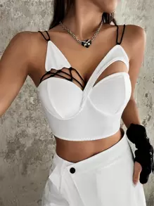 SHEIN ICON Cut Out Bustier Crop Cami Top Without Gloves - White - View 1