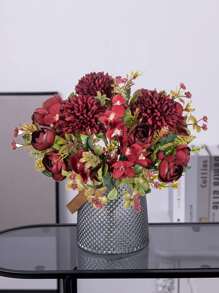 1/3PCS 人造花丝茶玫瑰花束菊花塑料植物新娘花束情人节假植物婚礼装饰 DIY 花环材料，新娘手捧花装饰配件，婚车装饰，门楣拱门装饰，家居，餐厅，卧室，花瓶装饰，生日派对装饰材料新年礼物，情人节，礼物 - 彩色 - 查看 4