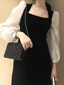 Đầm Chia Khối Màu Thanh lịch - màu đen - Xem 3