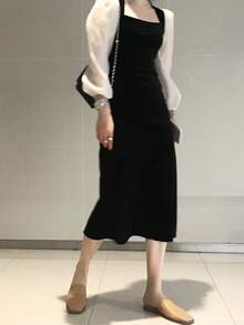 Đầm Chia Khối Màu Thanh lịch - màu đen - Xem 4