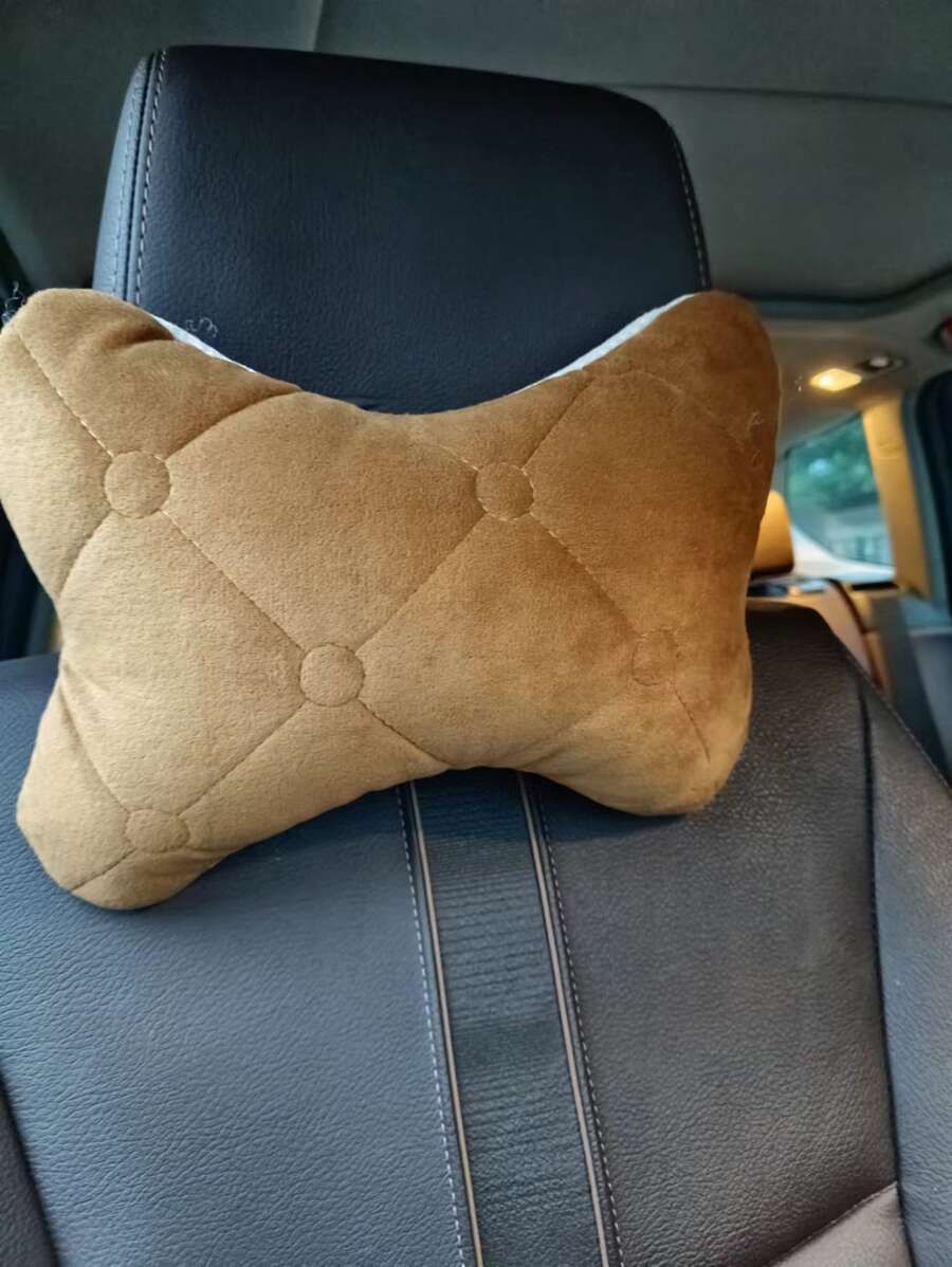 1pc Plush Car Neck Pillow - Khaki - View 1