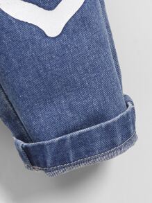 Toddler Girls Heart Print Ruffle Trim Crisscross Back Denim Dungarees - Medium Wash - View 6