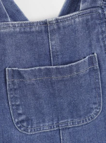 Toddler Girls Heart Print Ruffle Trim Crisscross Back Denim Dungarees - Medium Wash - View 7