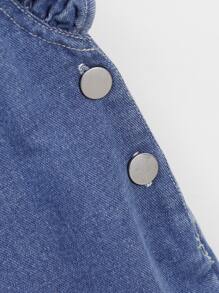 Toddler Girls Heart Print Ruffle Trim Crisscross Back Denim Dungarees - Medium Wash - View 8