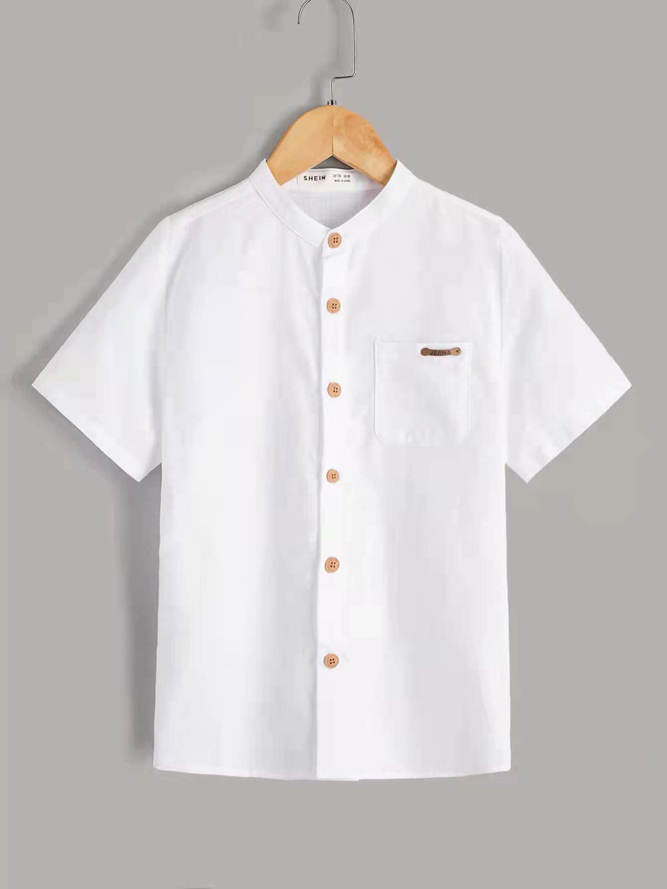 SHEIN 男孩字母貼布前排扣襯衫 - 白色 - 查看 1