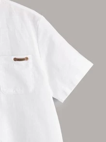 SHEIN 男孩字母貼布前排扣襯衫 - 白色 - 查看 3