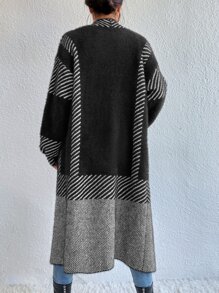 SHEIN Essnce 條紋圖案毛茸茸開襟開衫 - 彩色 - 查看 2