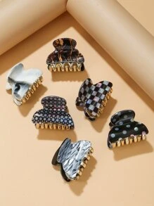 1pc Random Polka Dot & Checkered Pattern Hair Claw Boho - Multicolor - View 1